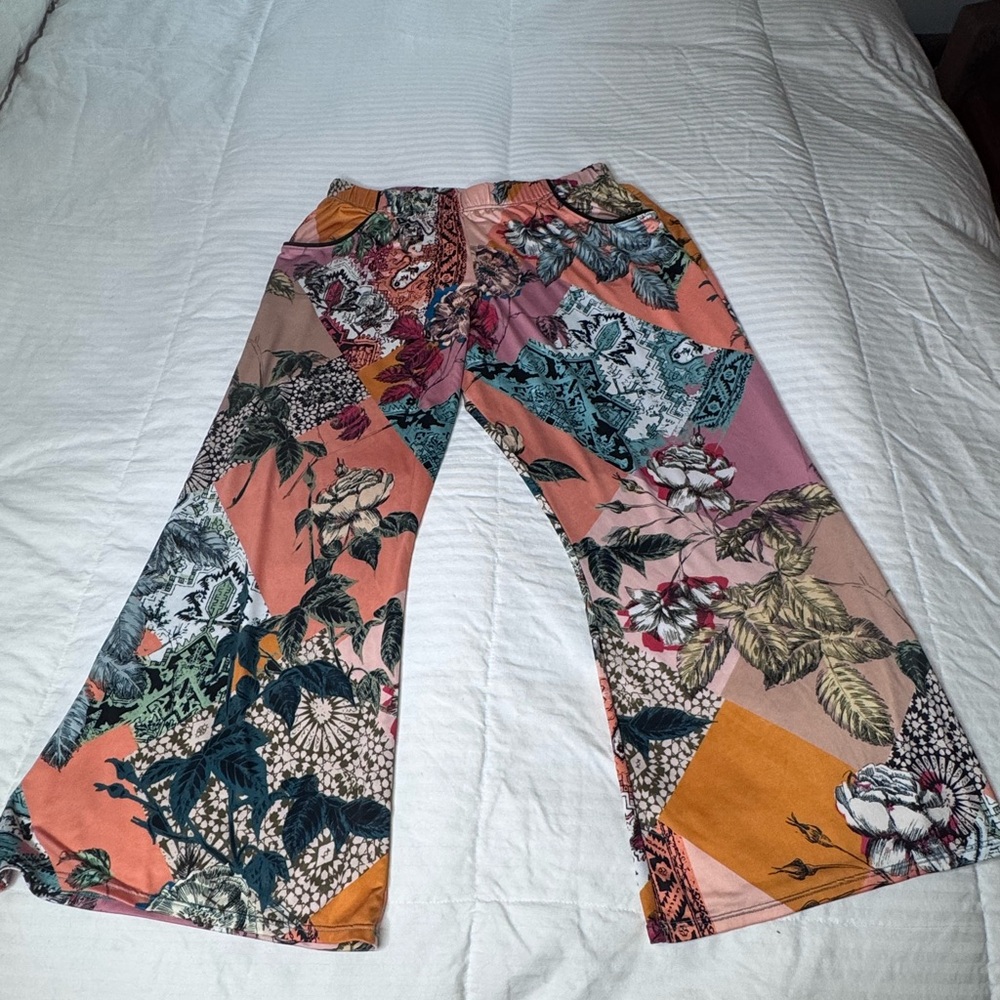 Floral Patchwork Wide-Leg Pants